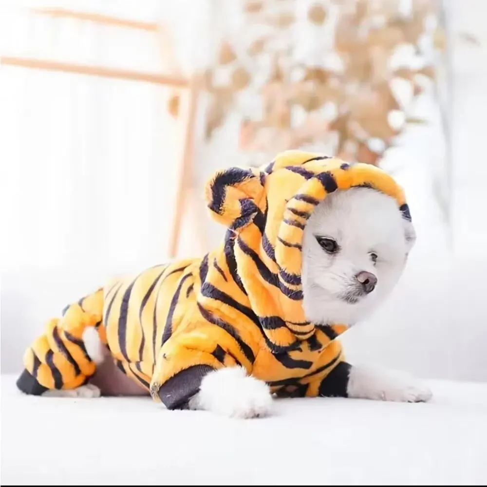 Dog Tiger Hooded Outfit Size Large